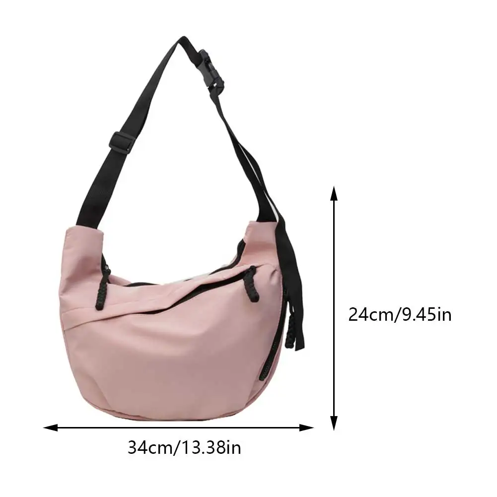 Fashion Messenger Bag Nylon Crossbody Bag Large Capacity Stylish Shoulder Bag Solid Color Crescent Commuting Bag for Women Girls