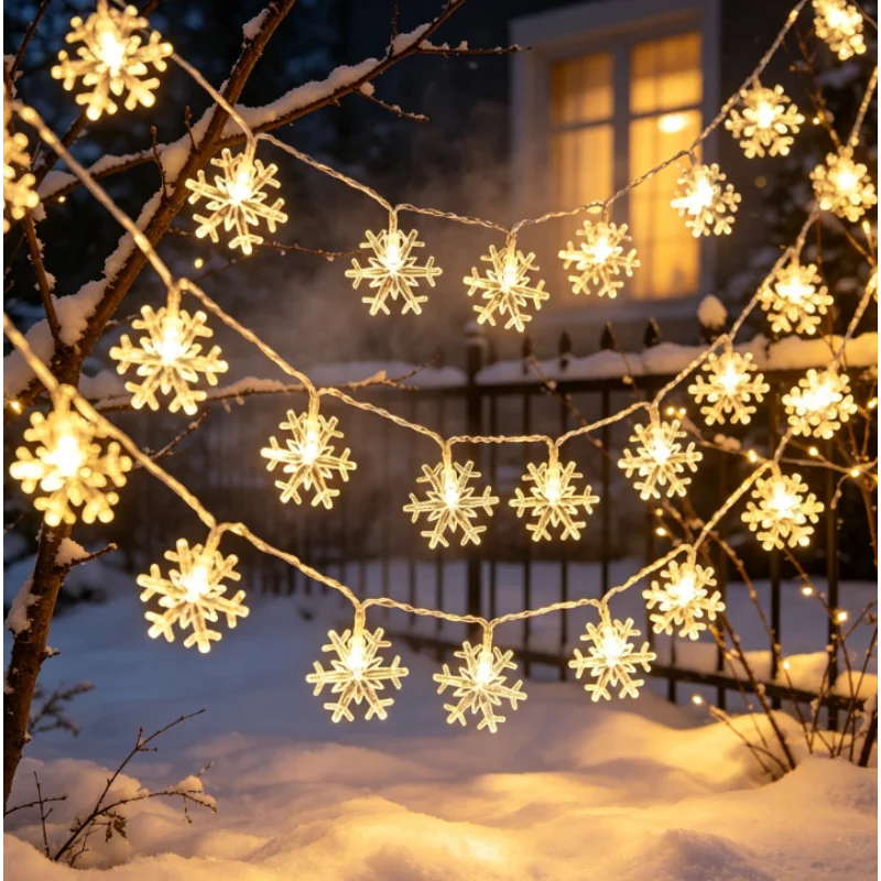 LED Snowflake Fairy Lights, Battery Operated Christmas String Lights for Tree Indoor Home Holiday Decoration