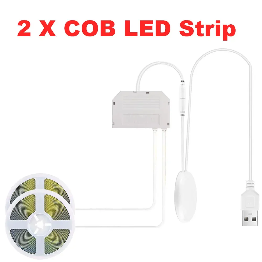 Acosh neon 1-6 Stück COB-LED-Streifenlichter 5 V USB 1/2/3 m Streifen mit durchdringendem Holz-Touch-Dimmerschalter für Küche, Vitrine, Schrankbeleuchtung 3