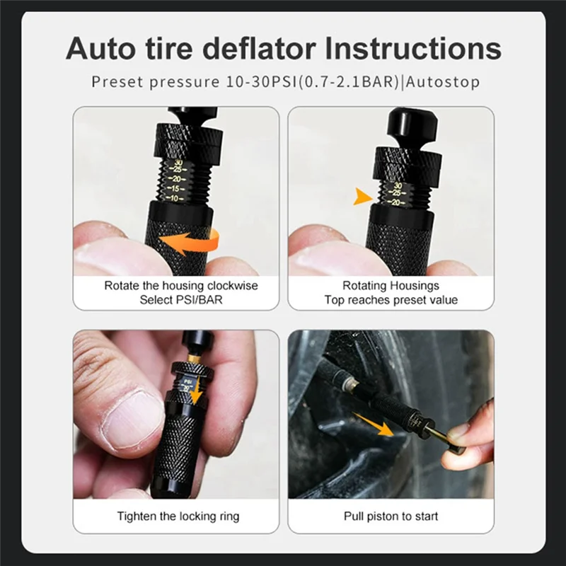 A17R-4Pcs Automatic Tire Deflators Set Of 4, Adjustable Pressure Suitable For Offroad Vehicles Motorcycle Valves Caps