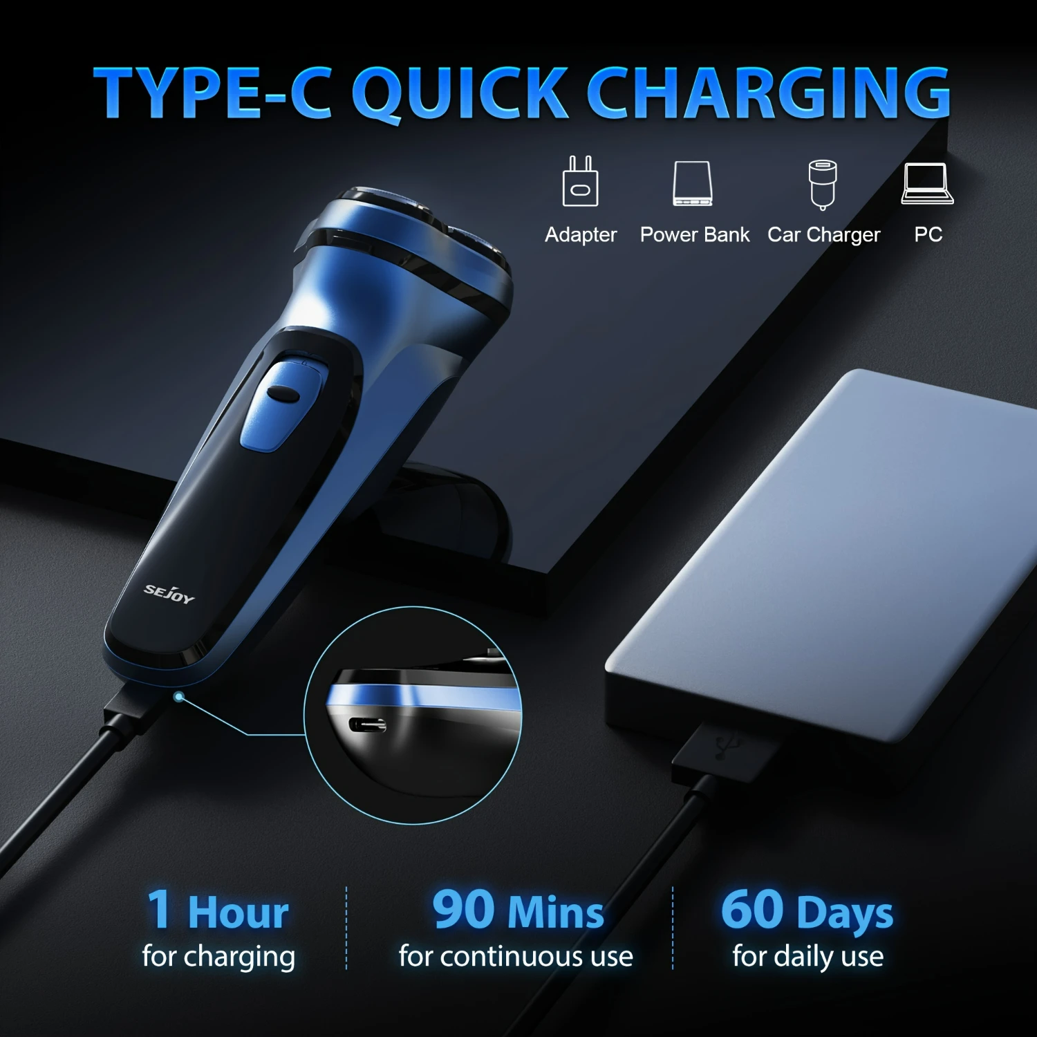 ماكينات حلاقة Sejoy عالية الجودة لاسلكية قابلة لإعادة الشحن للرجال مع ماكينة تشذيب منبثقة - تصميم ممتاز قابل للغسل مع شاشة LED