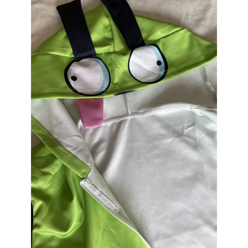 Anime Invader ZIM Cosplay Alien ZIM Pullover con cerniera con cappuccio Felpe Uomo Donna Giacca Cappotto con orecchie Costume di Halloween