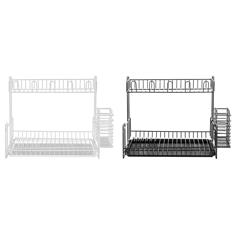 Double-Layer Iron + PS Tableware Storage Rack Holder Shelf Dish Drain For Kitchen Storage Racks Holders Tools