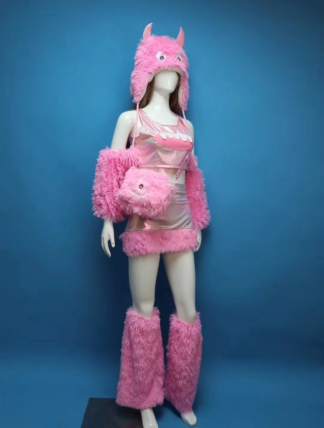 2 Style Cute Plush Hat+Cuff+Bikini Short/Skirt Set Party Gogo Performance Dress Female Singer DJ Dance Nightclub Bar Stage Wear