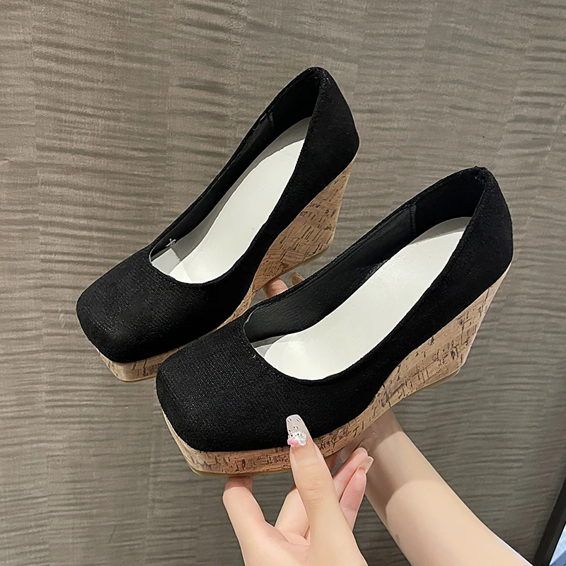 Shoes Women Platform Super-high Heel Wedges Black Stylish Sneakers Elegant Sexy Slip-on Stripper Heels Party Clogs Free Delivery