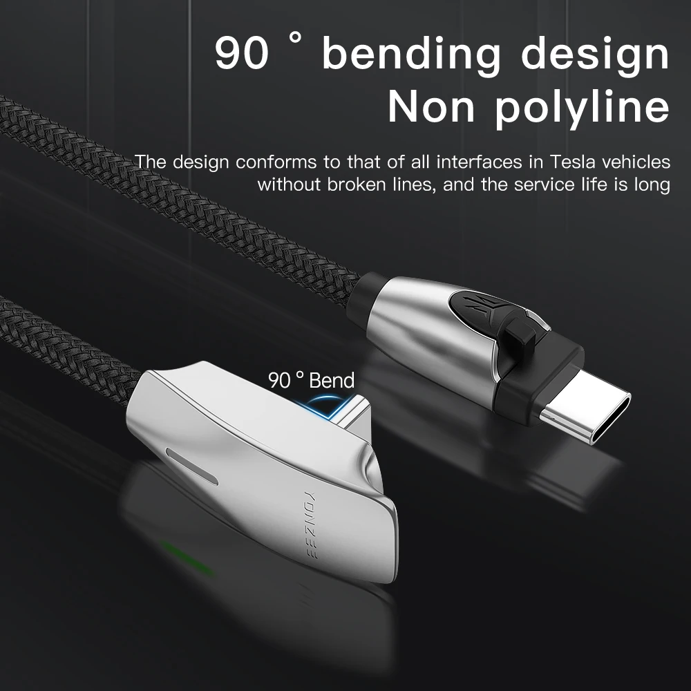 Cabo de carregamento de carro yz para tesla modelo 3 modelo y 2021-2023 cabo de carregamento de telefone móvel 60w cabo de carregamento rápido