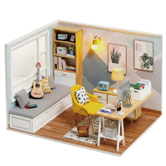 1:12 DIY Wooden Doll Houses Miniature Building Kits with Furniture Light  Sunshine Study Room Casa Dollhouse for Girls Gifts - AliExpress