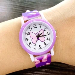 Reloj de pulsera de cuarzo y silicona con estampado de mariposas para niña y niño, cronógrafo de Color caramelo, regalo de cumpleaños, tiempo de estudio, novedad