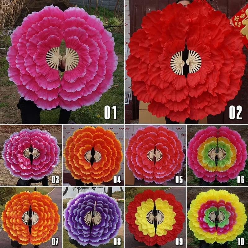92cm Double-sided Peony Flower Petals Dancing Fan Large Foldable Fan Hand for Dancing Club Stage Performance Props Party Decor