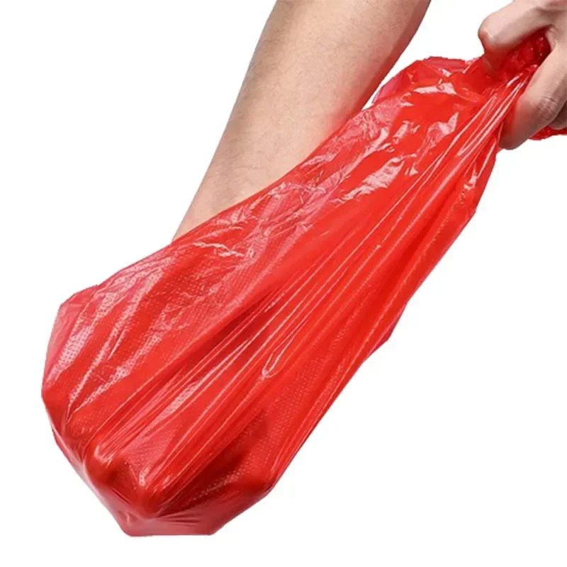 50 pz/lotto sacchetto di plastica con manico rosso addensare gilet borse supermercato negozio di alimentari regalo Shopping Bag casa cucina forniture