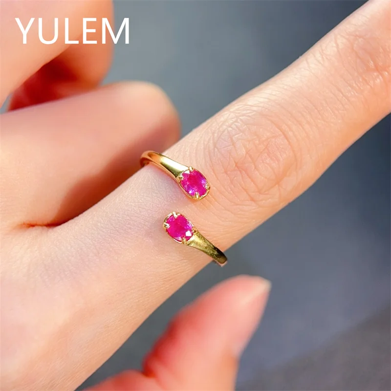 YULEM 3x4mm Natural Ruby Silver 925 Ring for Women Daily Wear Elegant Ruby Silver Ring