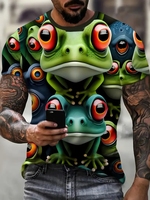 Fun 3D Frog Drinking Beer Pattern Printed Men's T-shirt Summer Casual Daily Street Short Sleeve T-shirt Super Men's Top Lightwei