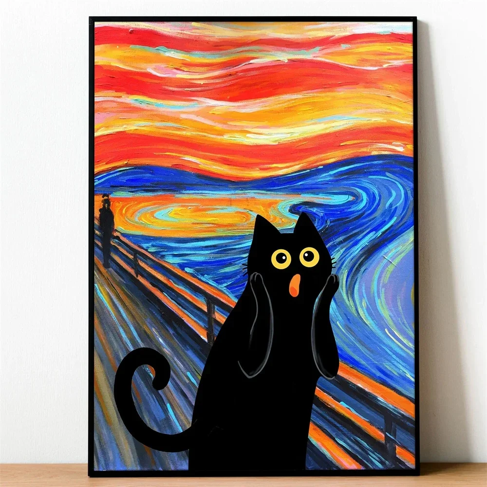 (No frame)Retro The Scream Bear Canvas Painting Art Home Animal Wall Nursery Decor The Scream Raccoon Prints Funny Otter Wall