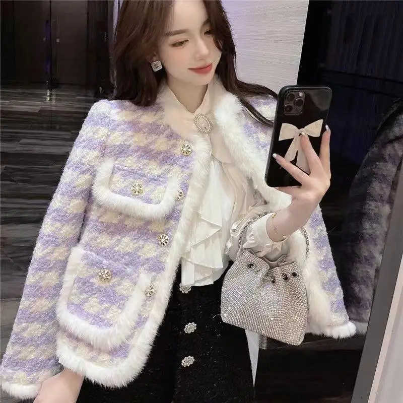 Coats Women Print Plaid Warm Thick Quilted Coat Casual Regular Full Sleeve Elegant Jackets Slim Fit Outerwear Winter 2024