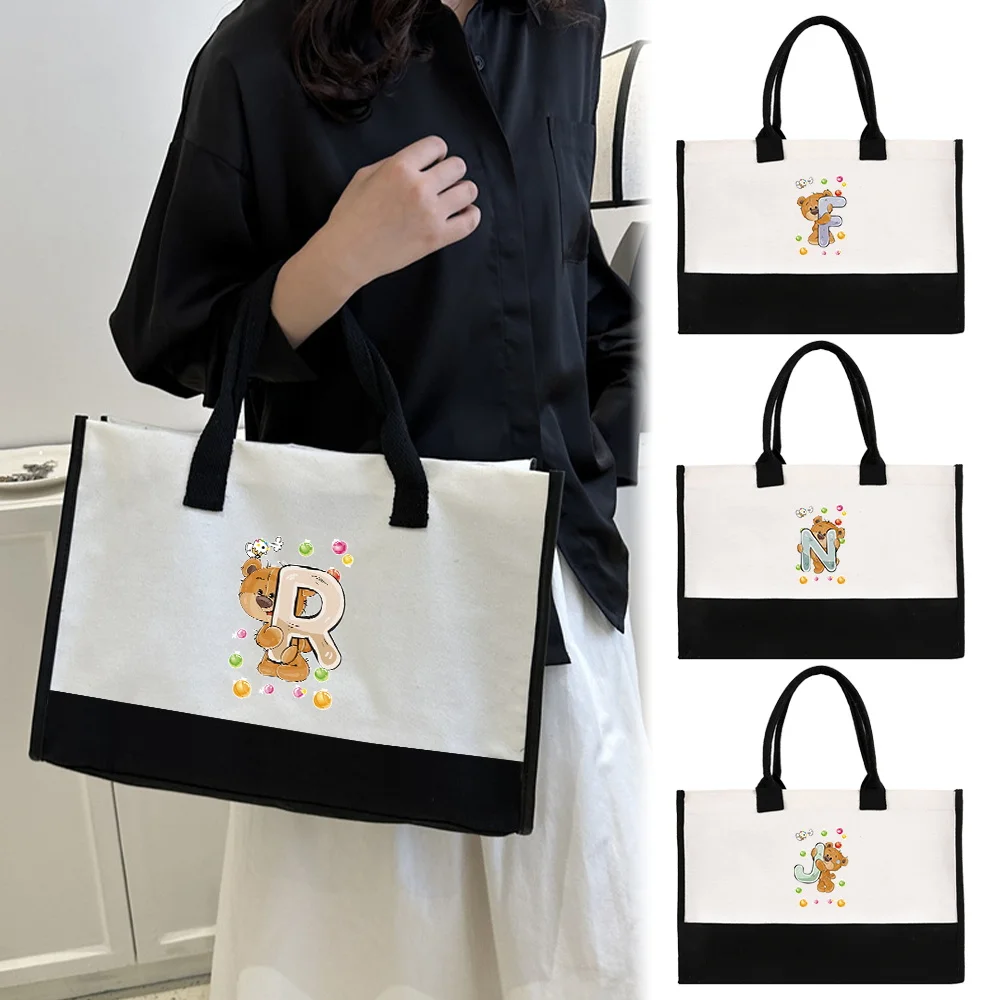 

Tote Shopping Bags Fashion Shoulder Bag Portable Beach Bags Bear Pattern Lightweigh Grocery Storage Travel Essential