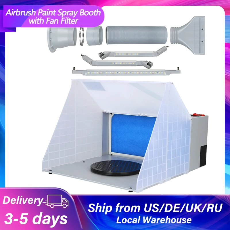 

Airbrush Spray Booth with Filter Exhaust Fan Portable Paint Airbrush Workbench LED Lights for Model Hobby Crafts 110V 220V