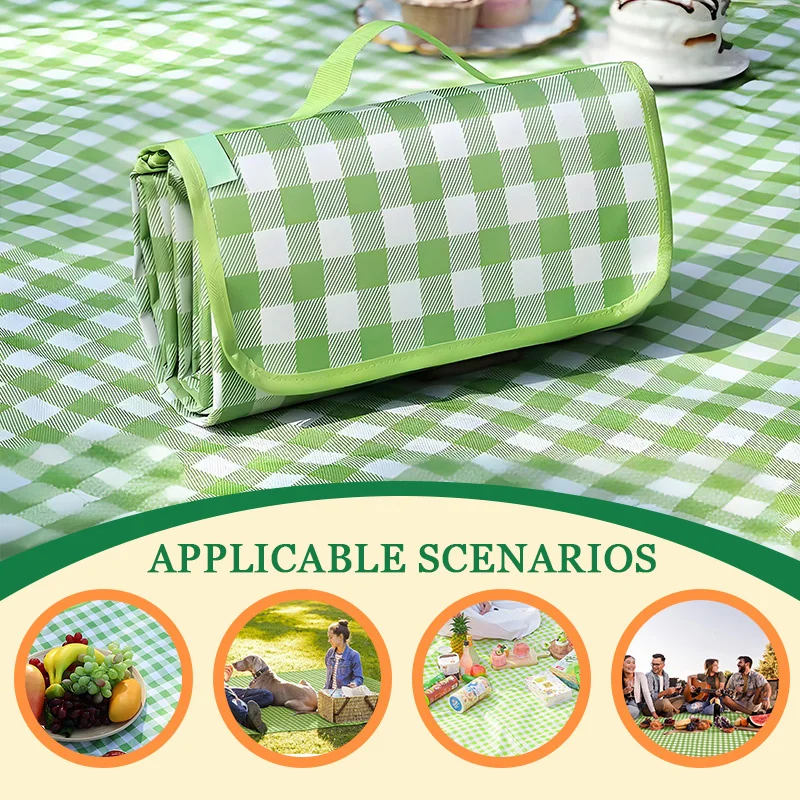 Estera de picnic impermeable: manta exterior estilo Ins, portátil, a prueba de suciedad, para playa, camping, parque, fácil plegado (Checke