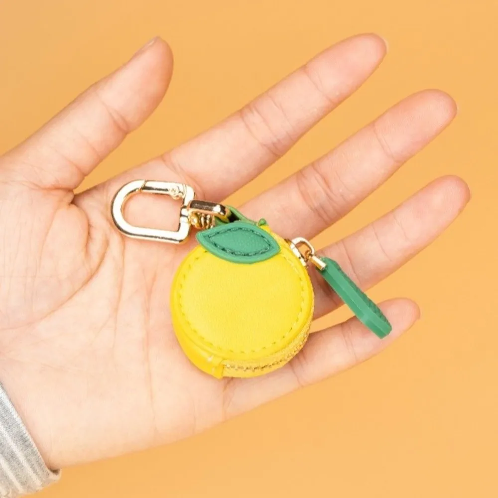 New PU Leather Mini Cute Keychain Fresh Lemon Zipper Coin Bag Small Wallet Kawaii Style Pendant Bag Hanging Pendant view 2
