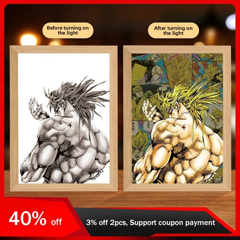 

23cm/9.06in 3D Anime Motion Night Light Painting JOJO Peripherals Mirror Photo Lamp Bedroom Table Party Supplies Gift Decoration