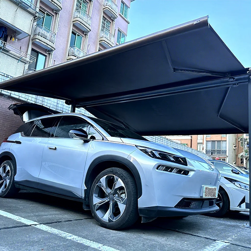 

ATV&UTVLED Full Cassette Double Side Retractable Awning Free Standing Aluminum Motorized Acrylic Sail Butterfly Sunshade Remote