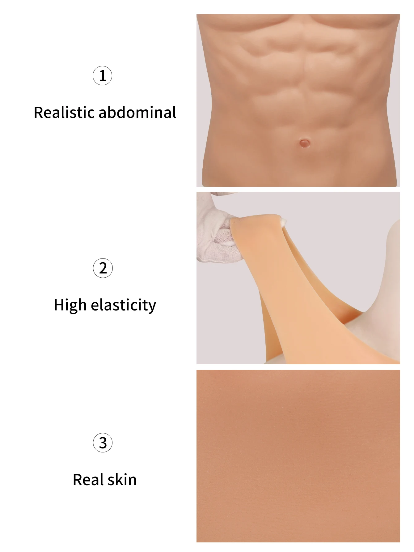 Realistic Silicone Muscle Chest Fake Chest Muscle Vest Artificial Muscle Belly Body Muscle Suit for Men\'s Cosplay Masquerade