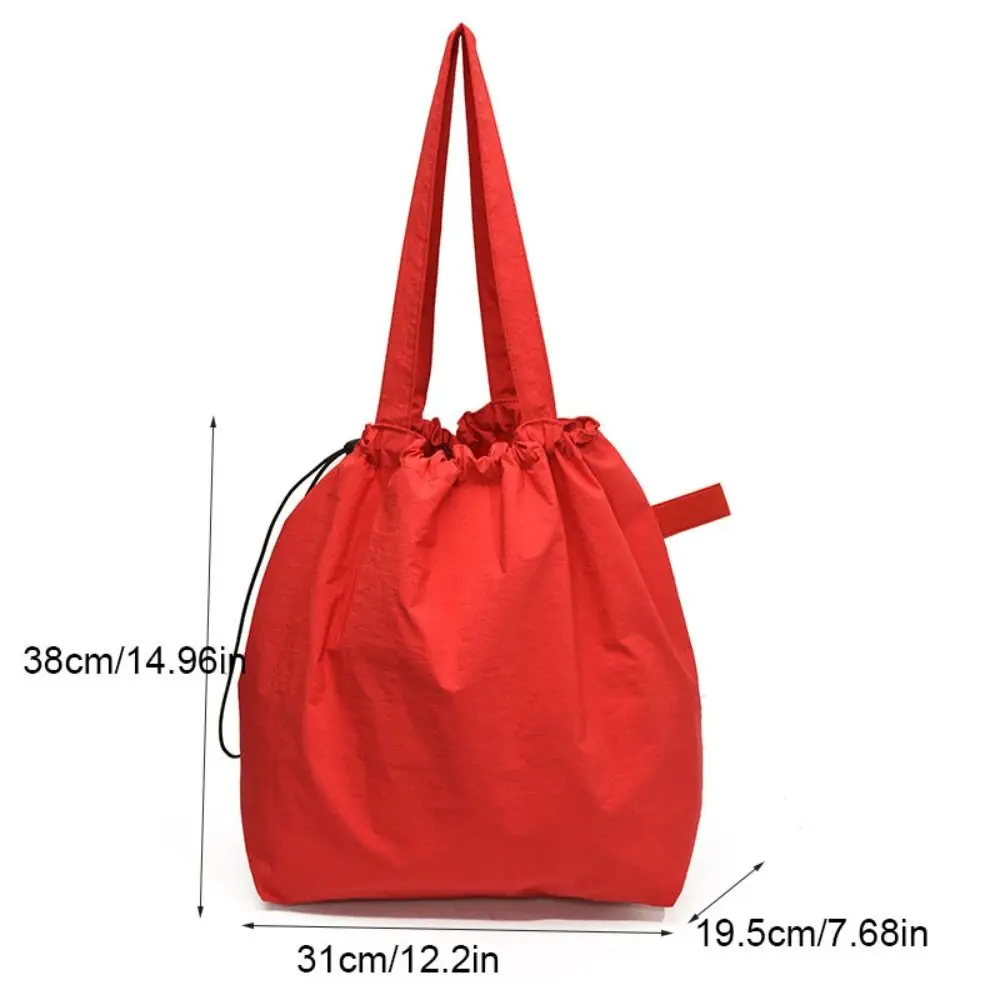 Solid Color Drawstring Tote Bag Reusable Washable Shopping Bag Large Capacity Environment-Friendly Canvas Handbag Ladies