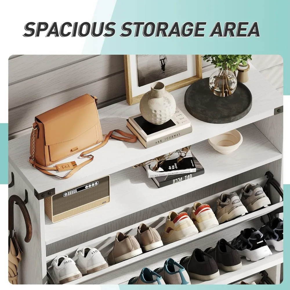 슬림형 신발 수납장, 이중 서랍과 개방형 선반으로 좁은 공간에도 적합