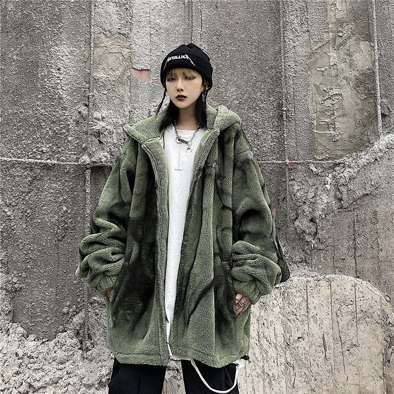 Hip Hop High Street Lamb Fleece Cotton Coat 2023 Winter New Thickened Tie Dyed Men's and Women's Cotton Coat Loose Tide Commuter