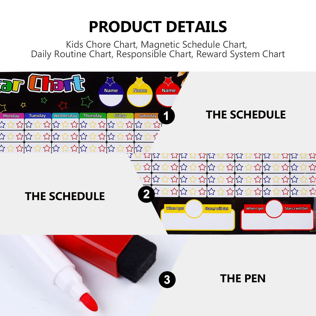 Magnetic Kids Chore Chart Daily Routine Reward System for Toddlers Behavior Tracking with Marker Pen