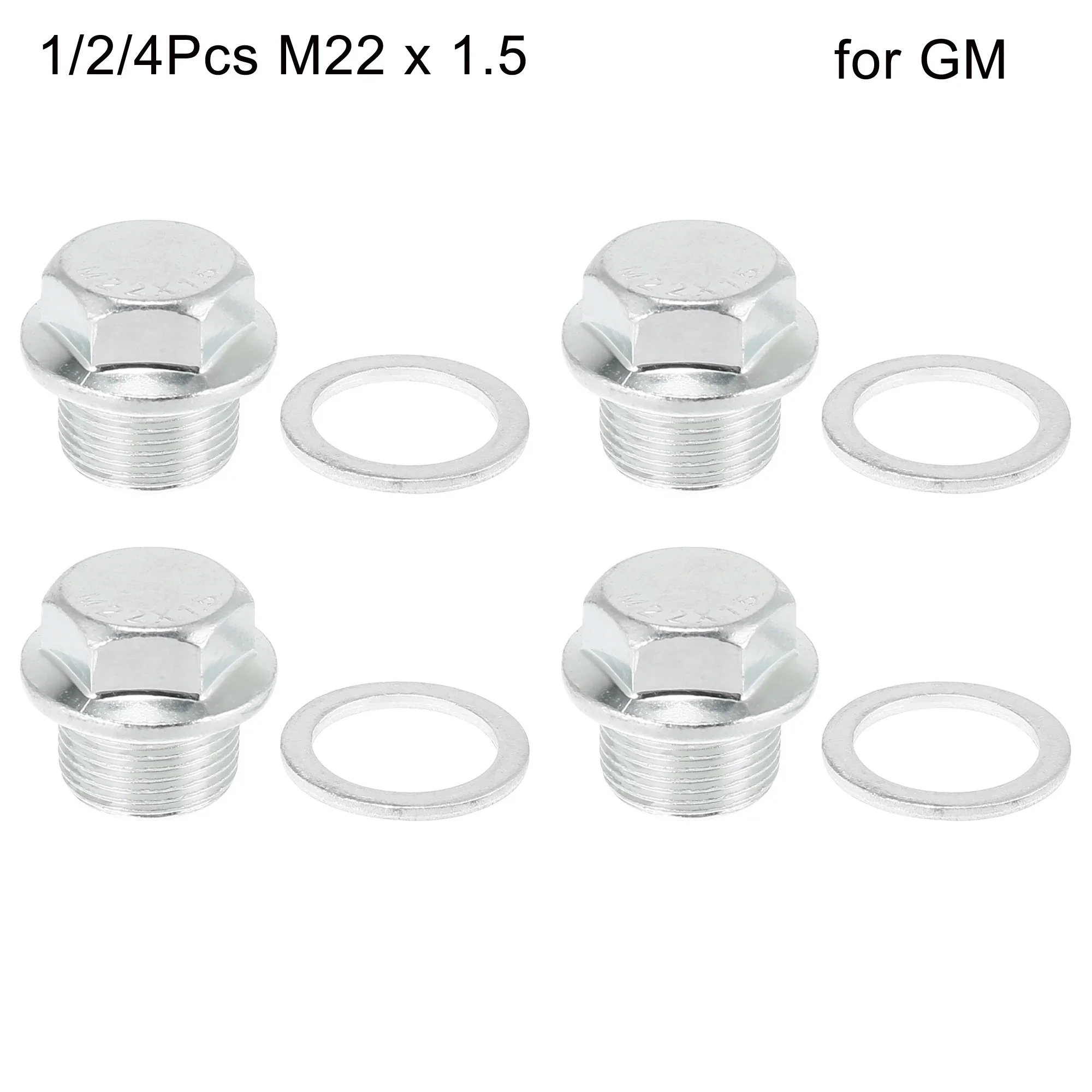 X Autohaux 1/2/4Pcs M22 x 1.5 Car Engine Oil Drain Plug Screw w/ Stainless Steel Seal Ring Replacement for GM Silver Tone