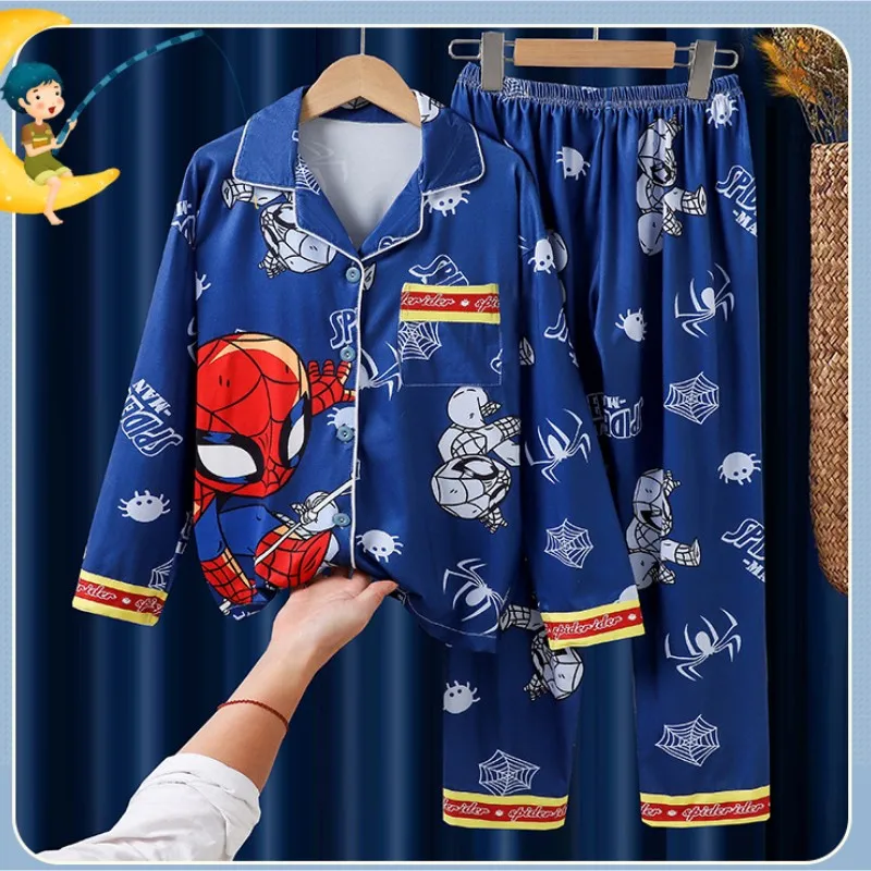 Children\'s Pajamas Set Spring And Autumn Cotton Long Sleeve Trousers Cool Superhero Spider-man Suit Comfortable Home Clothes