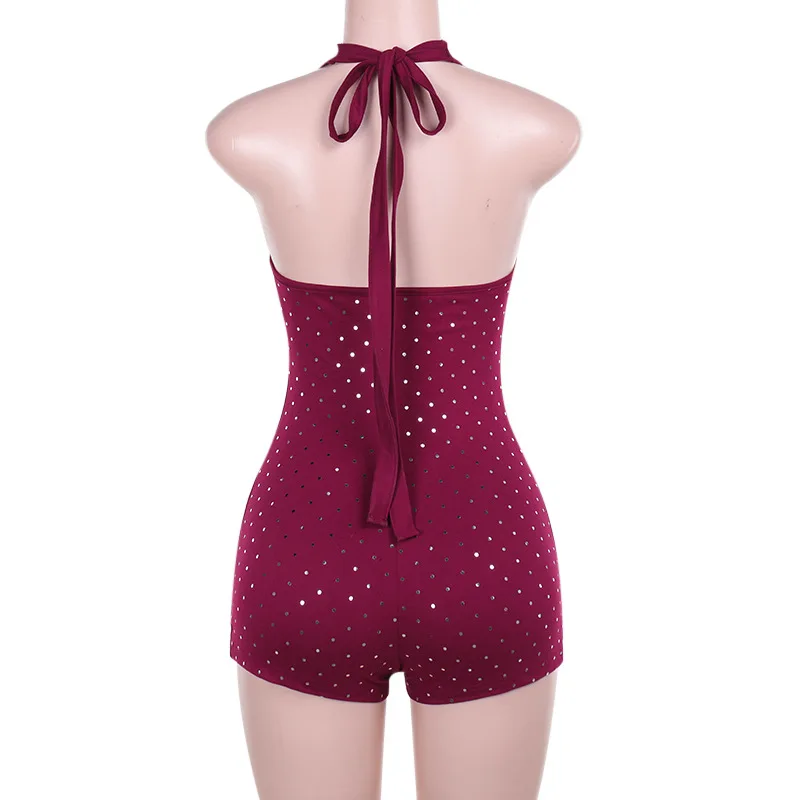 Seksowne damskie kombinezony w stylu klubowym, czarne, z dekoltem w serek, bez rękawów, streetwearowe, letnie i wiosenne.