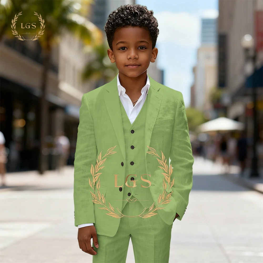 

Boys' Stylish 3 - Piece Linen Suit, Customizable, Lightweight and Breathable, Suitable for All Kinds of Formal Occasions