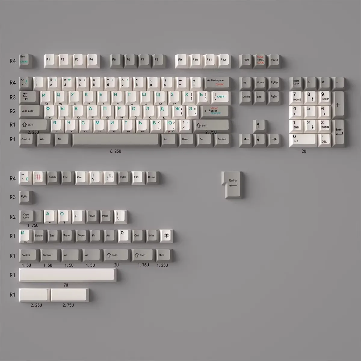 GMK Vintage Russian side engraved 144 keycaps PBT Dye Subbed Key Caps Cherry Keycap With 2.25U 2.75U 3U 7U Spacebar ISO Enter