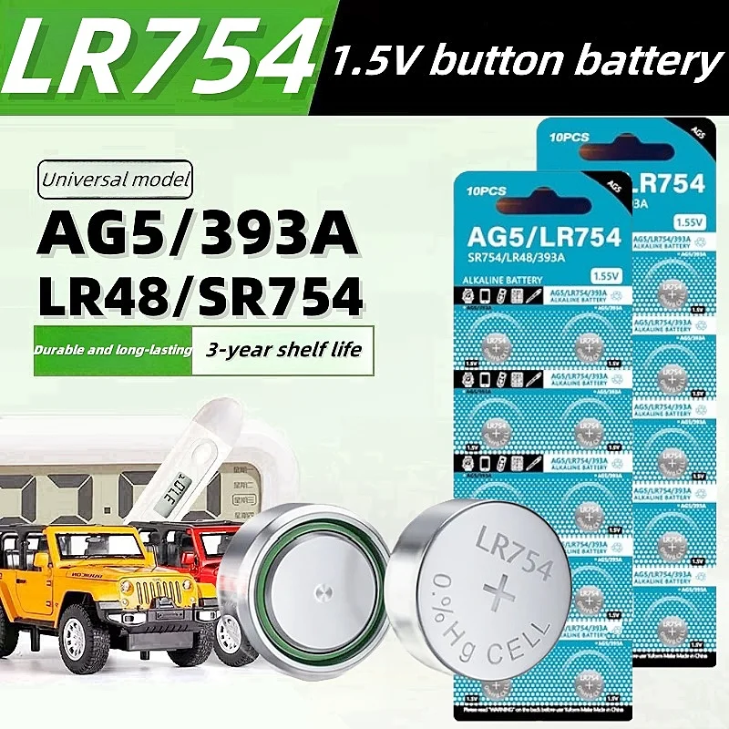 AG5 LR754 BatteryD309 D393 G5 G5A L754 LR48 LR754 RW28 SR48 1.55V Button Coin Cell For Watch Toy Remote Control+Free screwdriver