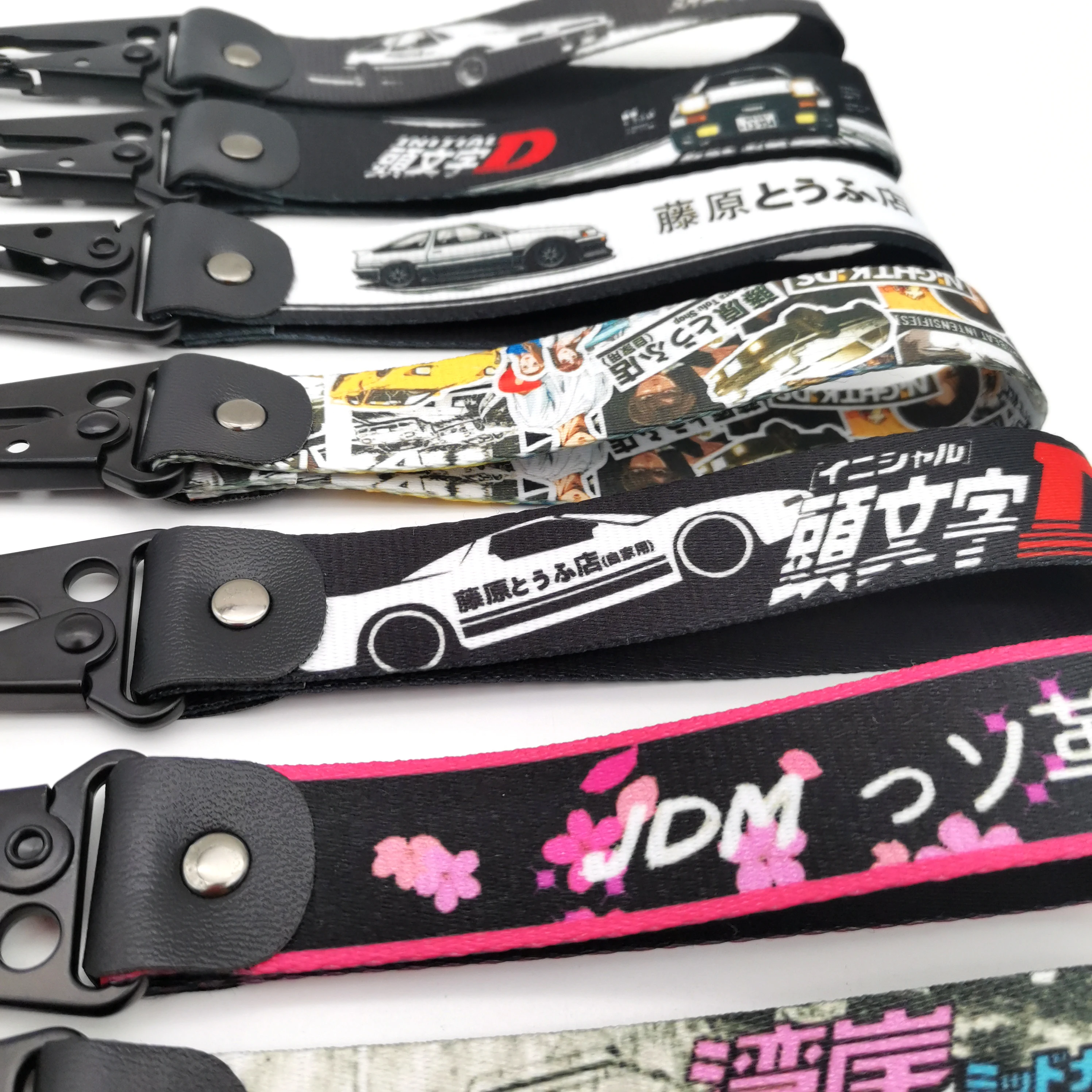 JDM Style Car Keychain Initial D Key Strap Car Nylon Strap Fujiwara Tofu Shop Key Rings Car Motorcycle Great Wave Hokkaido Key T