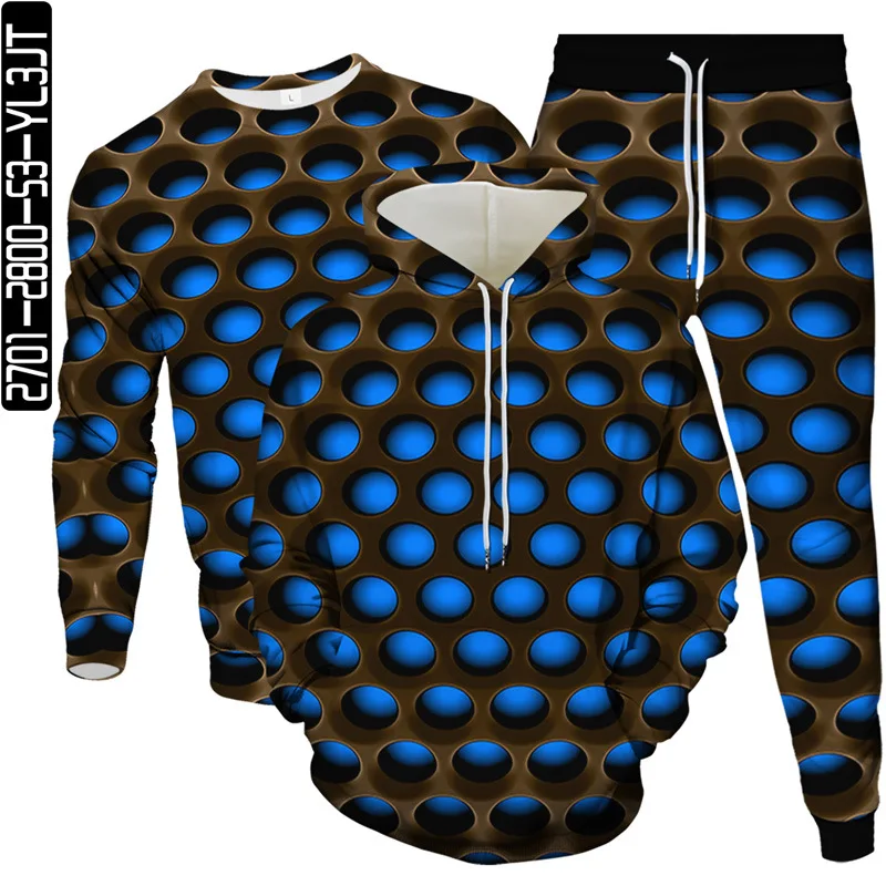 Sweatshirt Hoodies Jogging Pants 3 Piece Set Men Fashion Clothes Suit Dense Colored Dots Printing Male Oversized Tracksuit S-6XL