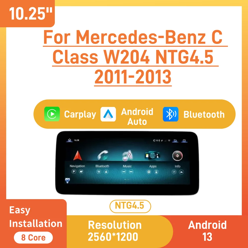 10.25 Inch Android Car Navigation for Mercedes-Benz C Class 2011-2013 W204 NTG4.5 Wireless CarPlay Auto Car Video Players
