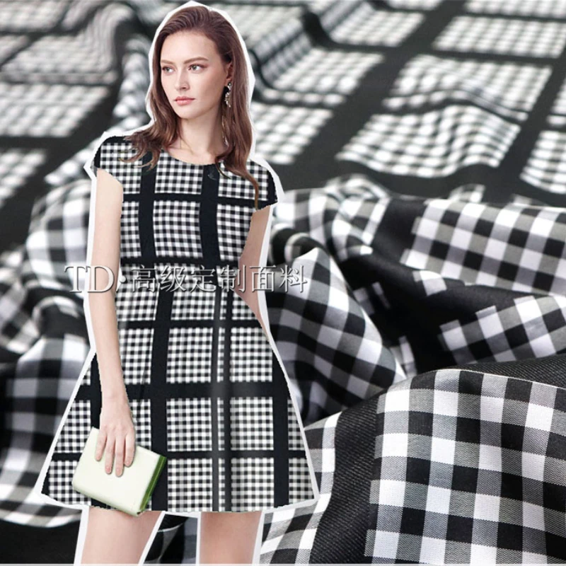 Yarn-dyed Jacquard Fabric Fashion Black White Check Dress Windbreaker Jacket Clothing Brand Design Sew Wholesale Cloth by Meter