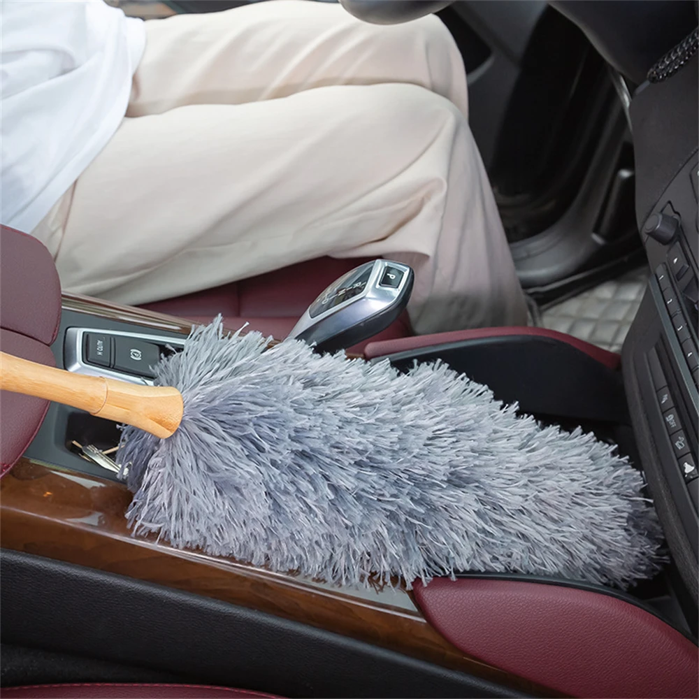 2024 Wooden Handle Microfiber Duster Electrostatic Adsorption Bendable Anti Dusting Brush Home Air-condition Car Furniture Clean