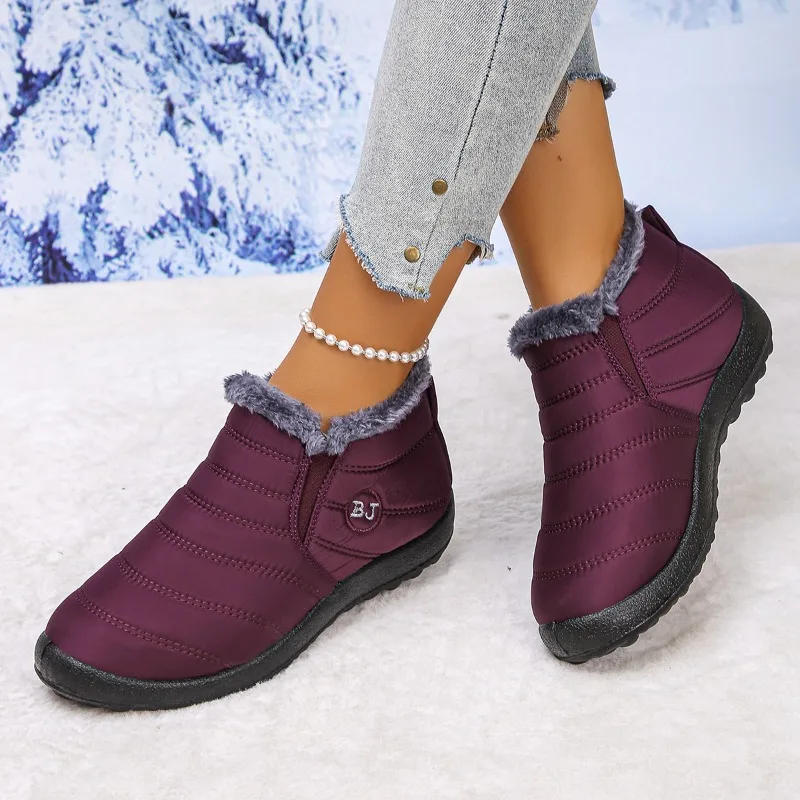 2025 الشتاء سميكة زوجين الثلوج الأحذية الدافئة حذاء فاخر غير رسمي القطن صوف مبطن أسفل جولة تو حذاء مسطح #3