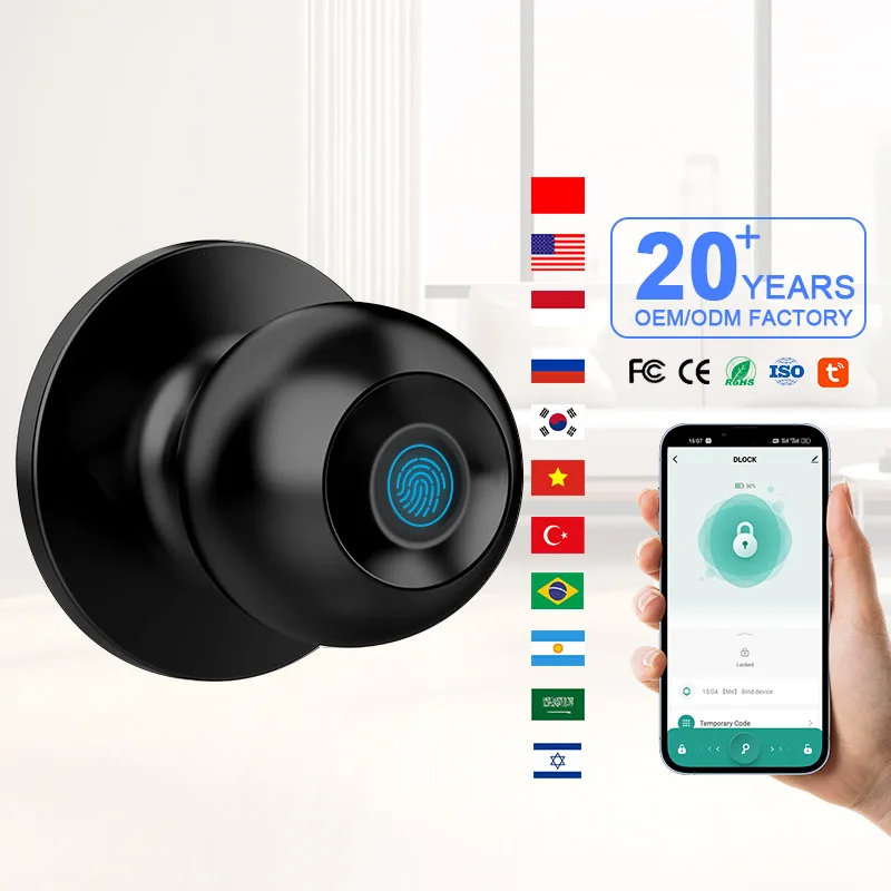 Password Lock Tuya Bluetooth Smart Fingerprint Door Lock Home Office Wooden Door Remote Management