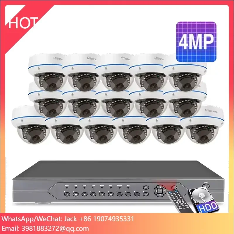 Techage Outdoor 4Mp Sistema de câmera de segurança Poe 16Ch Dome Câmeras 4Mp Vigilância 16Ch Nvr Kit