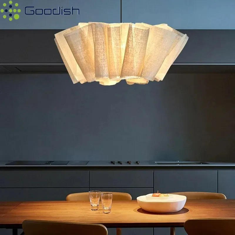 Simplicity Modern   Wooden Stone LED Pendant Lights Art Creative Linen Pleated Lamps for Living Room Home Decoration Chandeliers