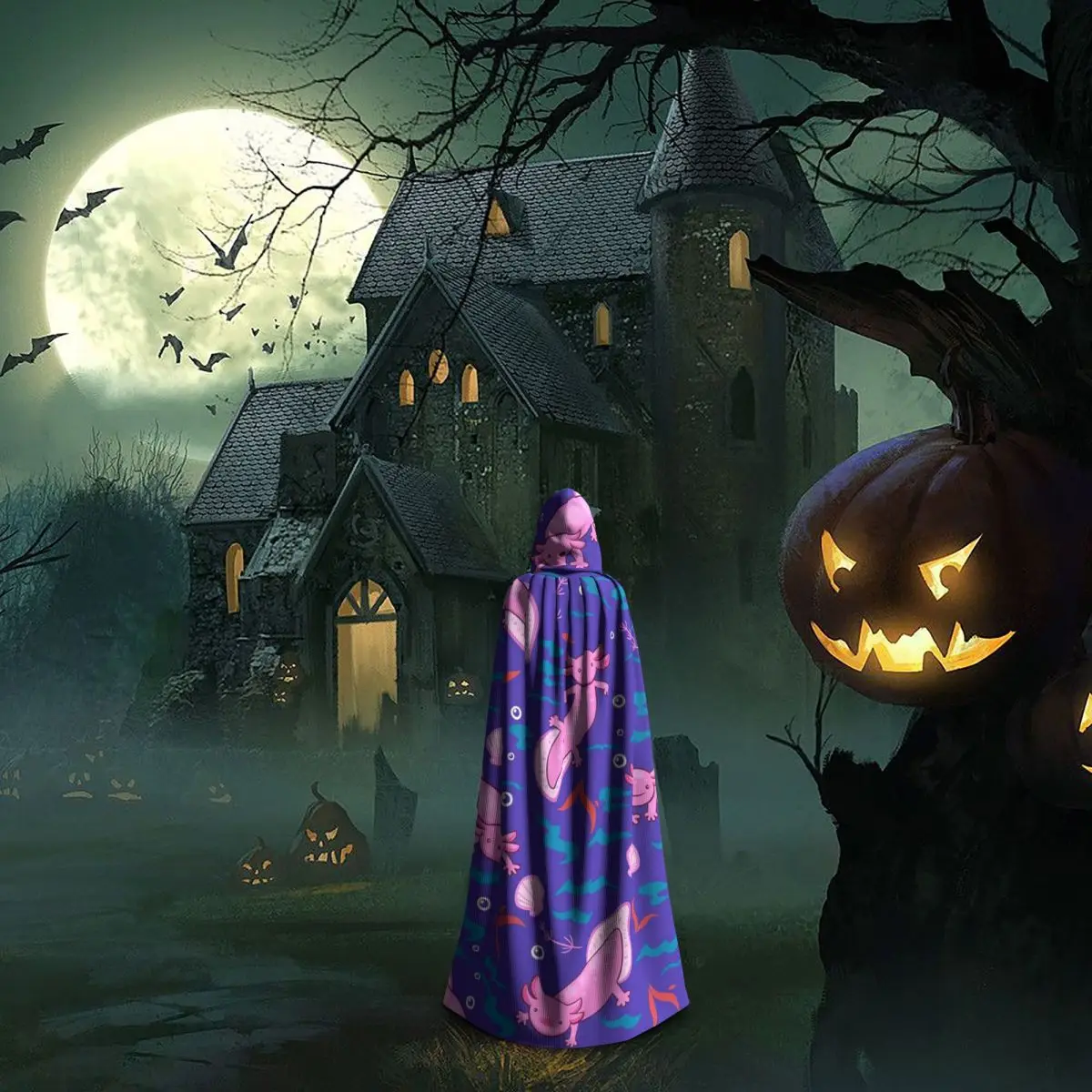 Axolotl 3 عباءة طويلة بغطاء للرأس للساحرة في القرون الوسطى زي تنكري لحفلات الهالوين للبالغين من الجنسين