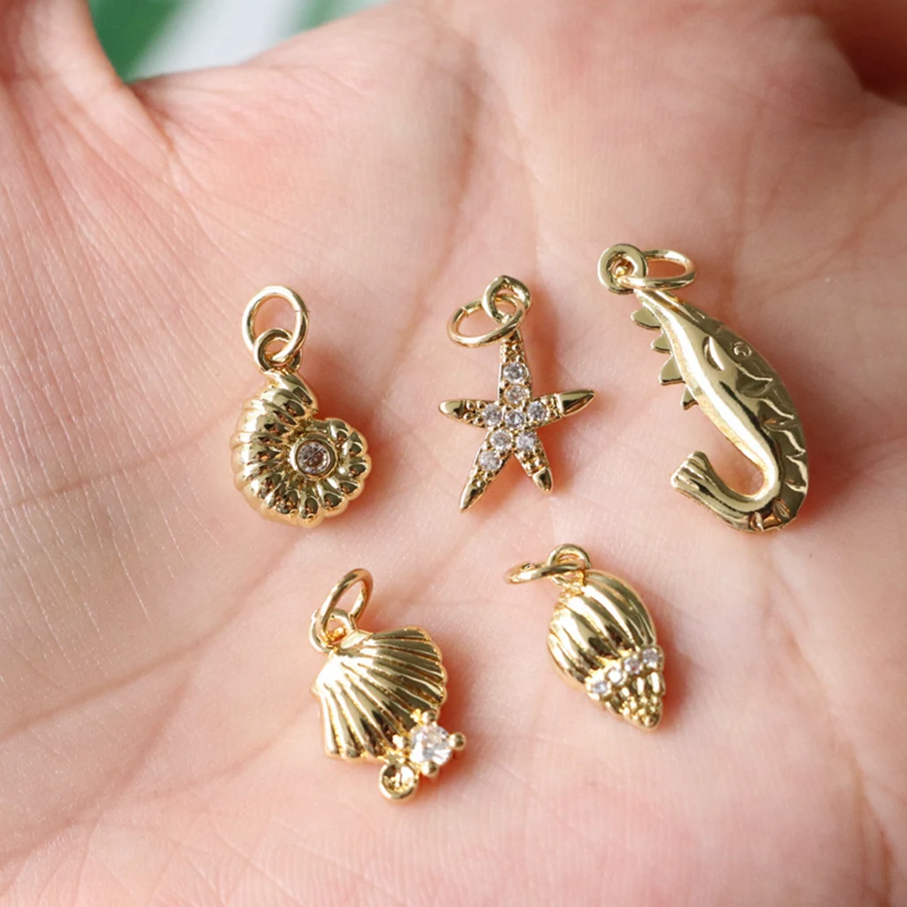 

10Pcs/Lovely Little Ocean Creatures Charms For Jewelry Making Supplies Gold Color Earring Necklace Bracelet Accessories
