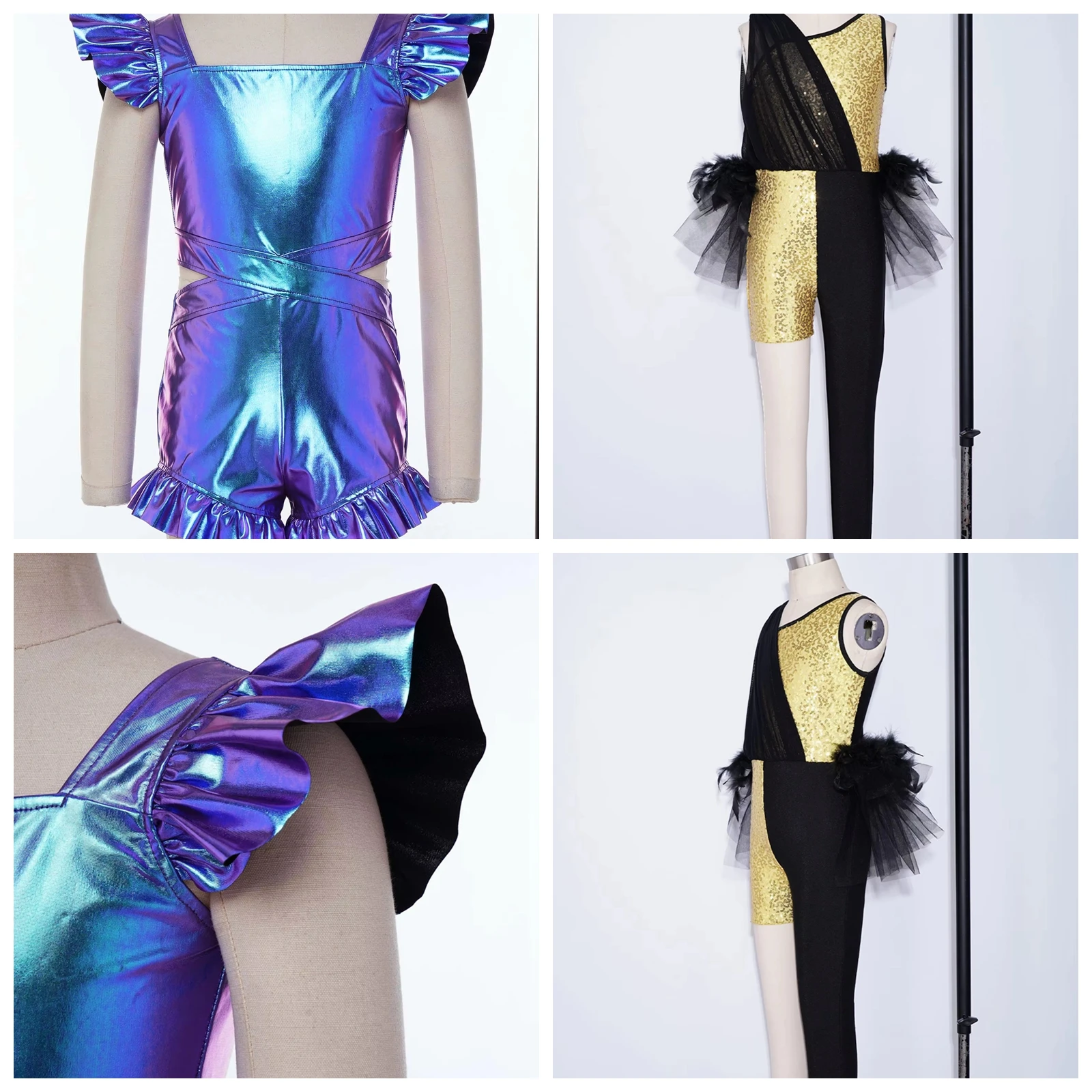 Girls 70s Disco Costume Romper Children's Sequins Tassels Sparkly Jumpsuits Outfits 6-16 Shinny Flared Jumpsuit Kids Dancewear