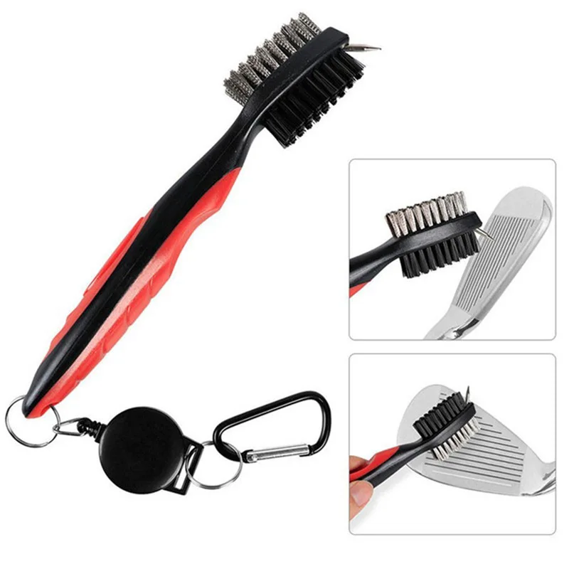 Golf Club Brush, Classic Cleaning Brush, Double-sided Groove Cleaning Brush for Club Head, Steel Brush with Protective Cover