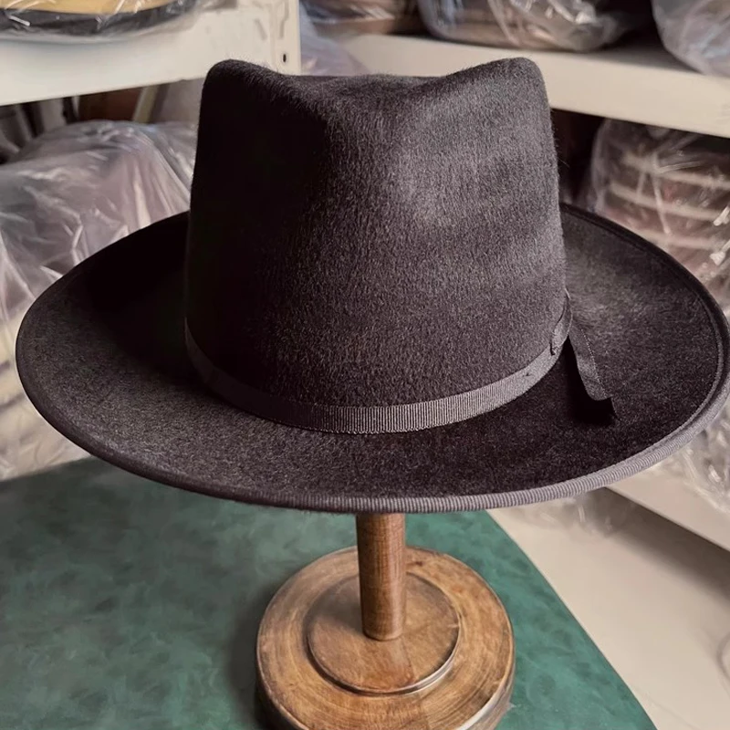 Handmade Brand Design Wide Brim Fedora Hats for Mens Women 100% Wool Foldable Felt Panama Rancher Hat withBrown Color