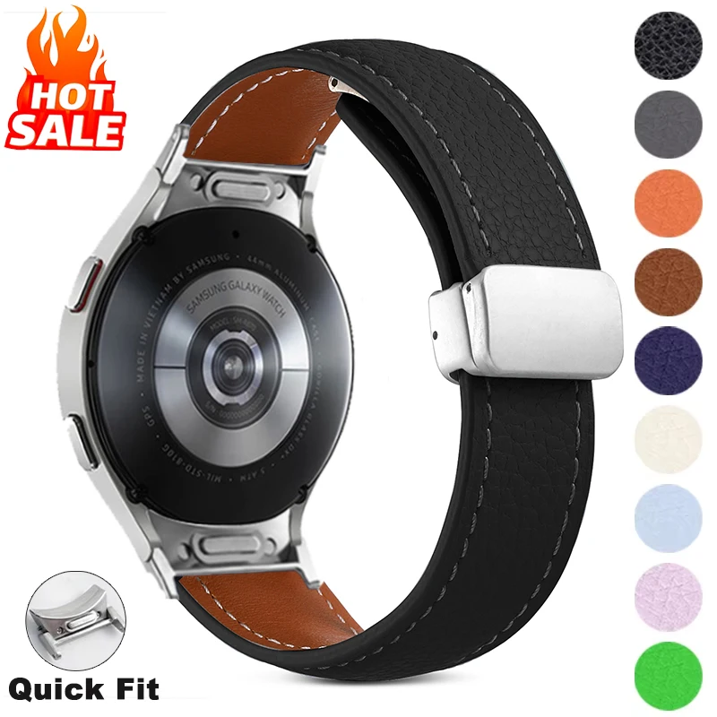 No Gaps Leather Band for Samsuang Galaxy Watch 7 6 5 4 40mm 44mm 5Pro Magnetic Buckle Strap for Galaxy Watch 6 4Classic 43 47mm